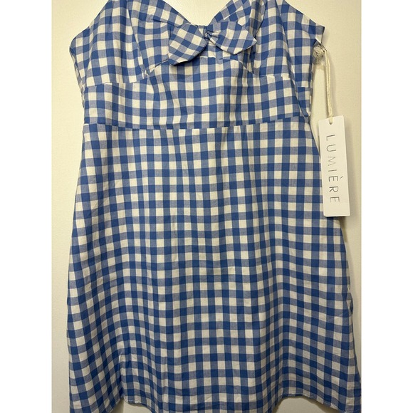 Lumiere Anthropologie Gingham Print Tie Front Dress Blue & White Size Large NWT - Picture 6 of 15